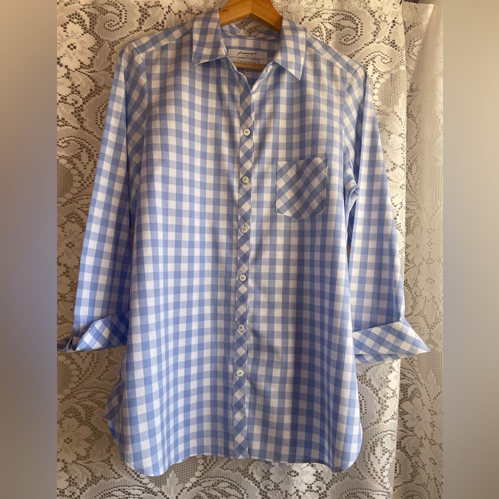 Women’s Gingham Blue + White Gingham Heritage No Iron Button Down Shirt